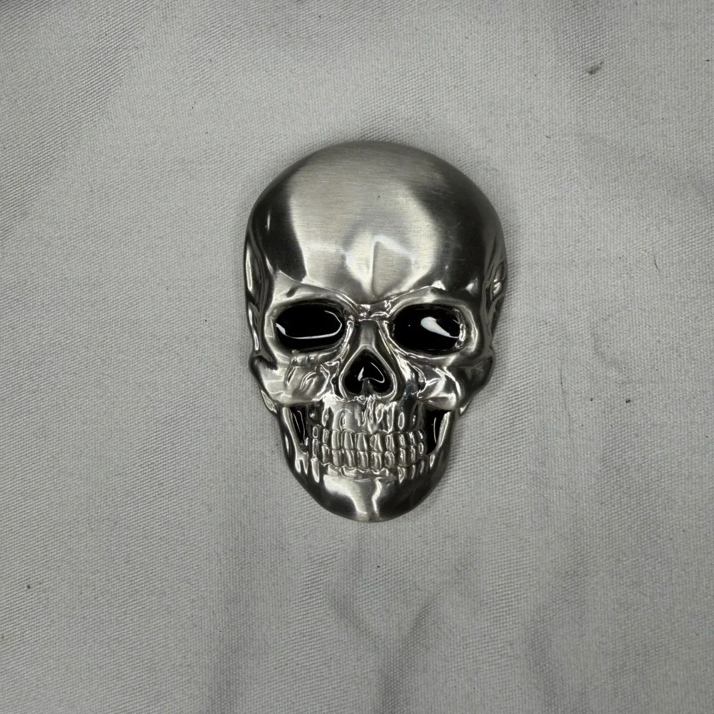 Mens Silver Skull Belt Buckle Gothic Biker Anatomical 3D Metal Accessory